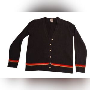 Anne Klein Black Cardigan Sweater with Red and Yellow Stripes Sz Small